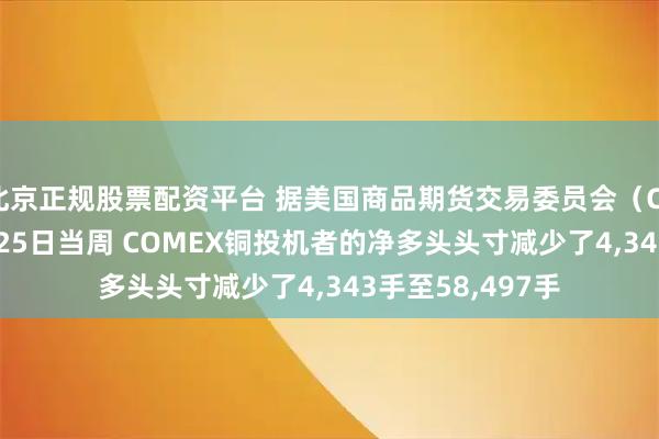 北京正规股票配资平台 据美国商品期货交易委员会（CFTC） 截至11月25日当周 COMEX铜投机者的净多头头寸减少了4,343手至58,497手